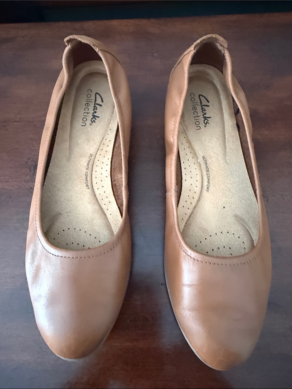 Clarks Tan Leather Ballet Flats